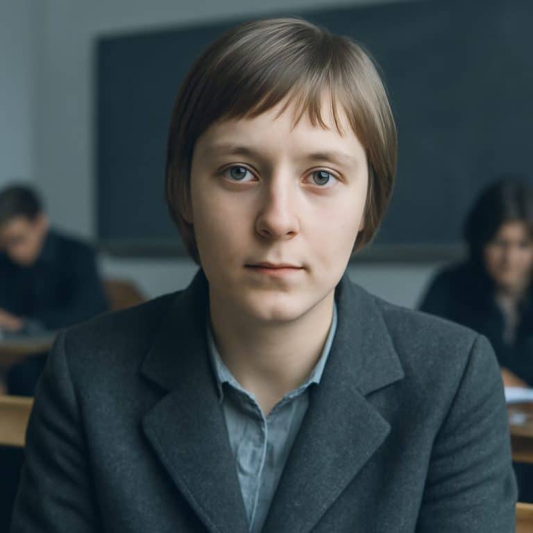 Fotografía de Angela Merkel joven durante su etapa de infancia y juventud en la Alemania Oriental.