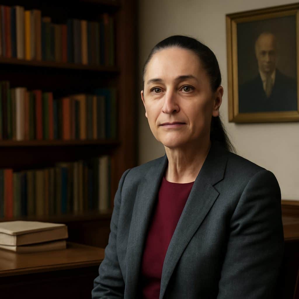 Claudia Sheinbaum en un contexto académico o institucional, imagen relacionada con su formación y entorno familiar