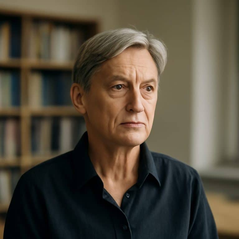 Retrato de Judith Butler, filósofa y teórica estadounidense, en un contexto académico.