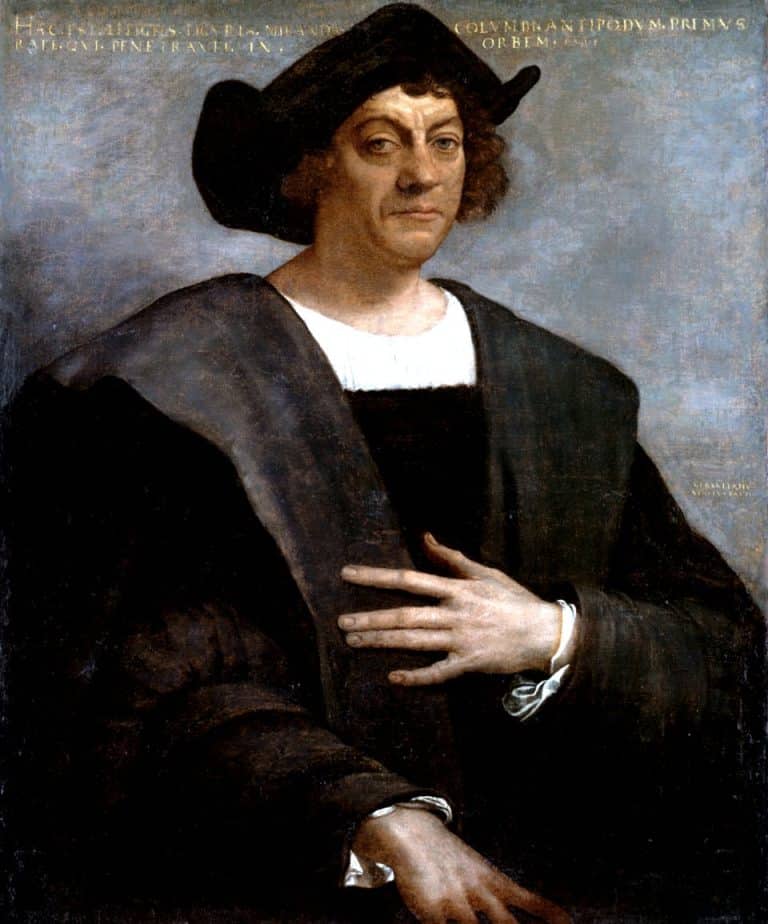 Retrato histórico de Cristóbal Colón con un fondo de mapa antiguo que alude al debate sobre su lugar de nacimiento