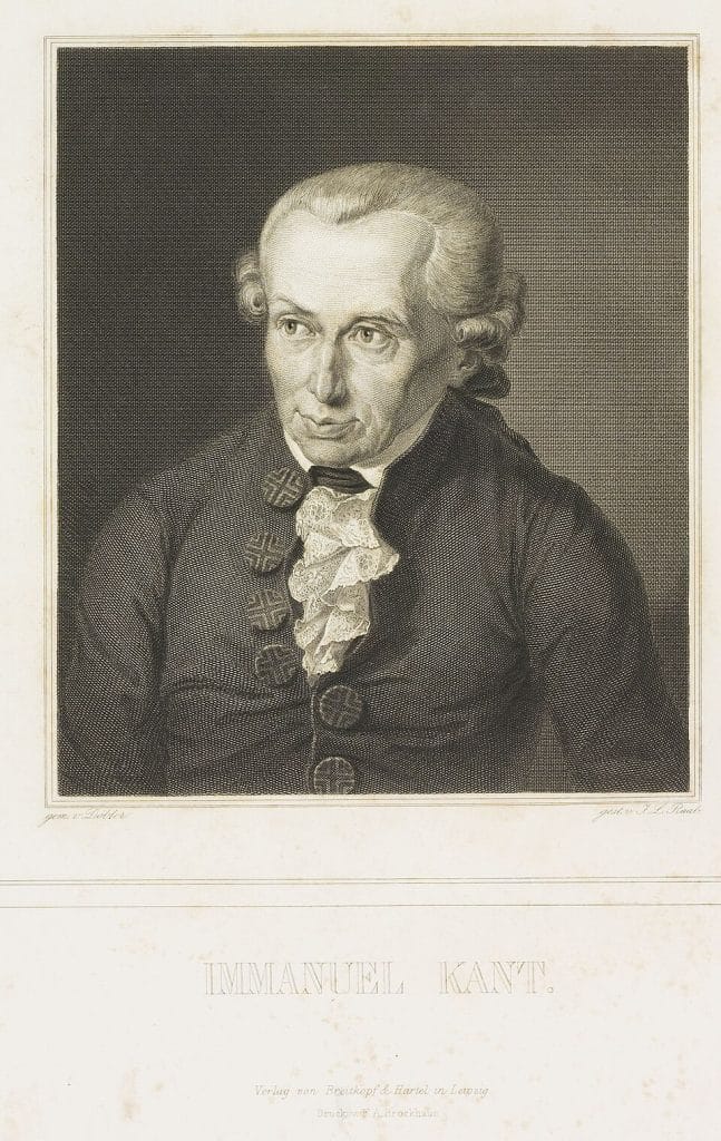 Retrato de Immanuel Kant, filósofo alemán de la Ilustración, en un entorno de estudio.