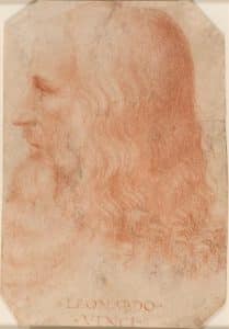 Retrato de Leonardo da Vinci, artista, inventor y pensador del Renacimiento italiano.