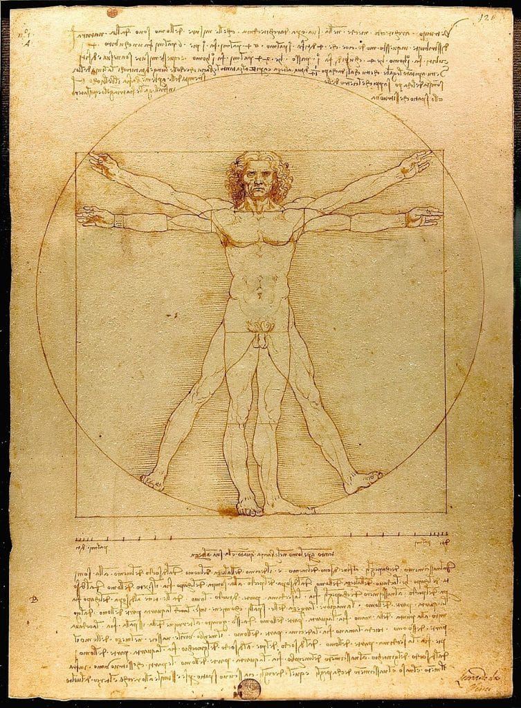 El Hombre de Vitruvio de Leonardo da Vinci, ejemplo de su estudio de las proporciones humanas.