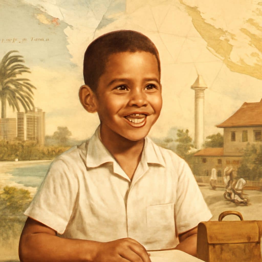 Fotografía de infancia de Barack Obama que evoca sus años entre Hawái e Indonesia.
