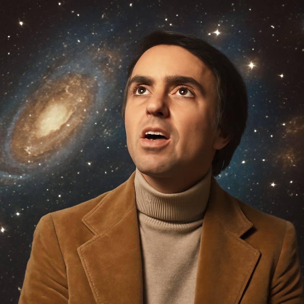 Carl Sagan en una imagen asociada a la serie Cosmos, símbolo de su impacto en la divulgación científica
