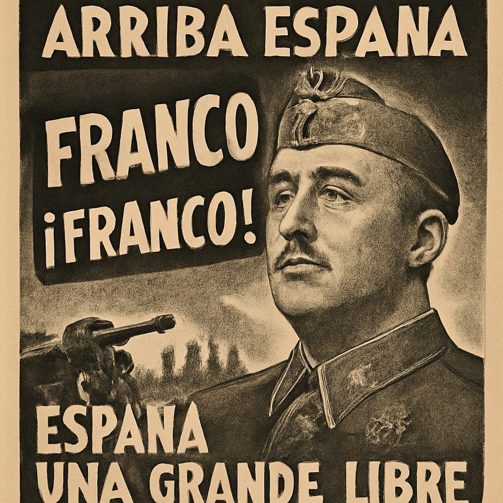 Cartel y material propagandístico del franquismo durante la dictadura de Francisco Franco