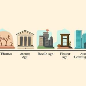 Ilustración de una línea del tiempo con las principales etapas de la historia, desde la Prehistoria hasta la Edad Contemporánea.