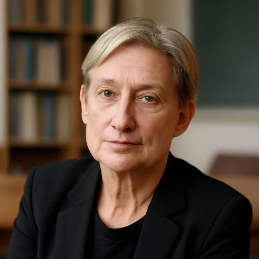 Judith Butler en un retrato editorial que acompaña una explicación sencilla sobre la performatividad de género