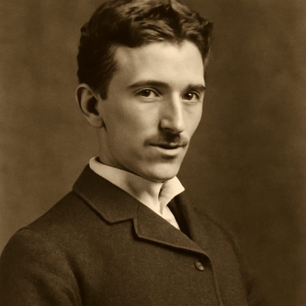 Retrato histórico de Nikola Tesla en su juventud, en los años en que pasó de niño curioso a futuro visionario de la ciencia
