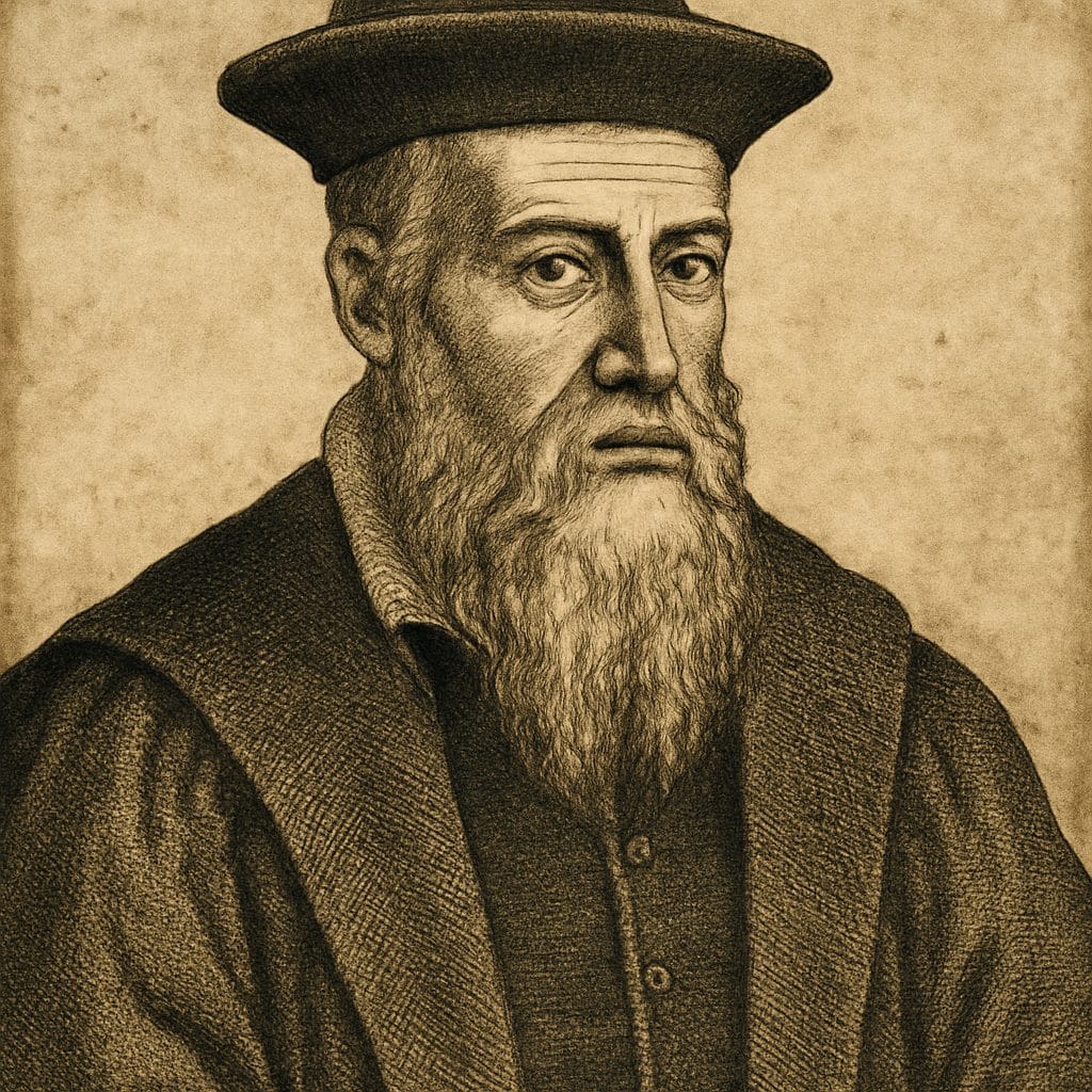 Retrato histórico de Nostradamus en un grabado de estilo renacentista