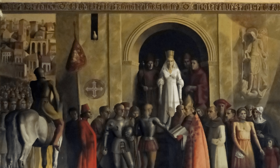 Representación de Isabel la Católica vinculada a su proclamación en Segovia en 1474