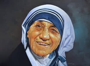Retrato de Madre Teresa de Calcuta en una imagen histórica y sobria.